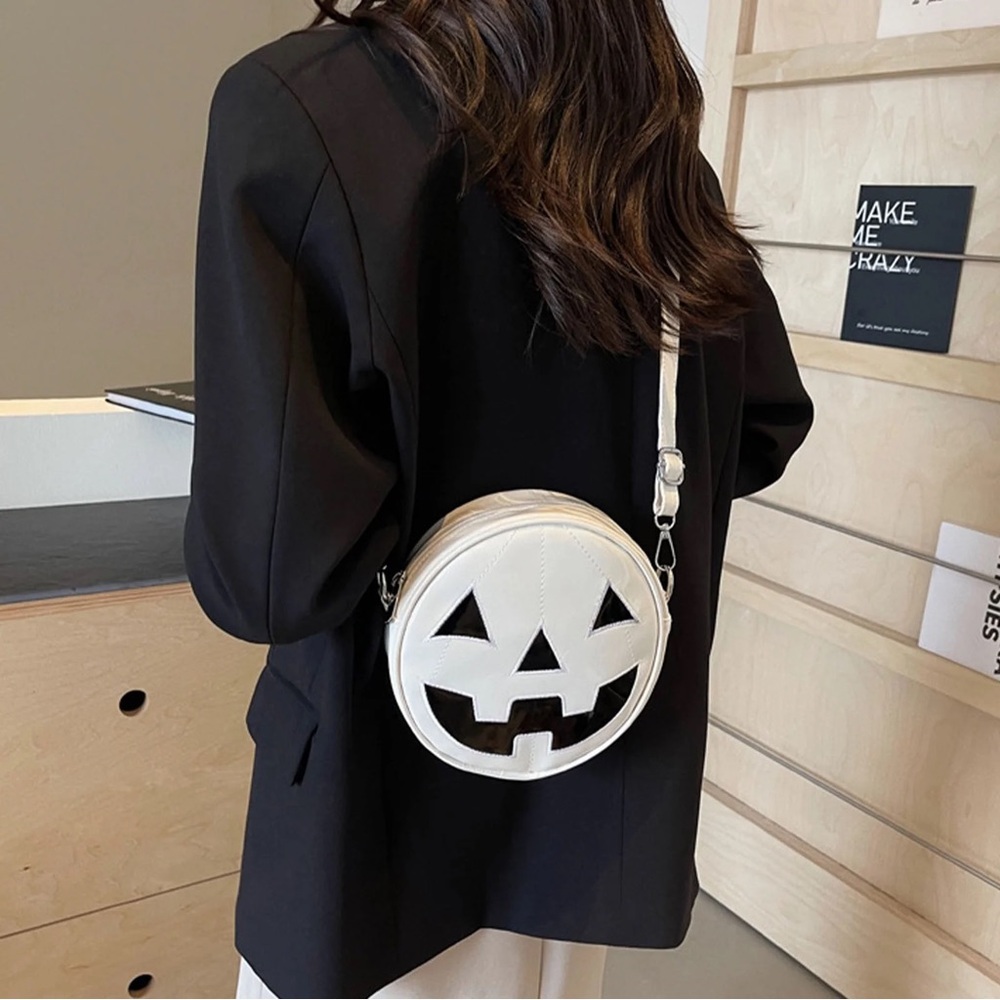 MAD Engine Fine by Me Jack O’ Lantern Crossbody Purse- White, adjustable strap! - Picture 6 of 6